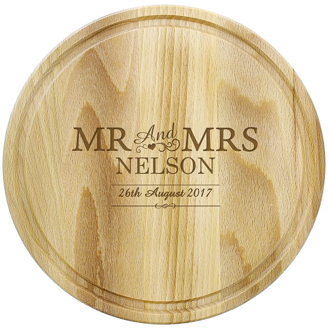 Personalised Mr & Mrs Round Chopping Board