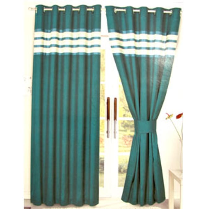 Exquisite Fully Lined Curtains Ribbon Bands Teal 167 x 183 cm Home