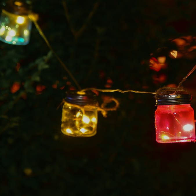 Firefly 8 Glass Mason Jar LED String Lights outdoor party garden