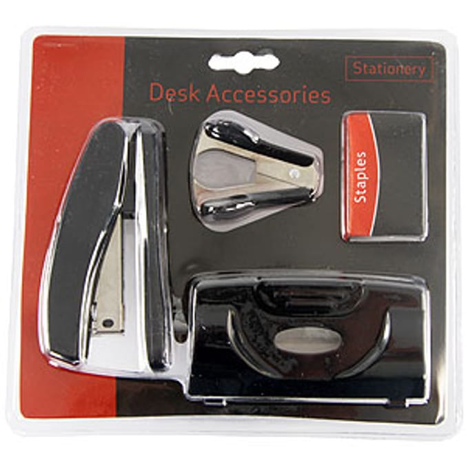 Hole Punch and Stapler Set Black Home Bargains