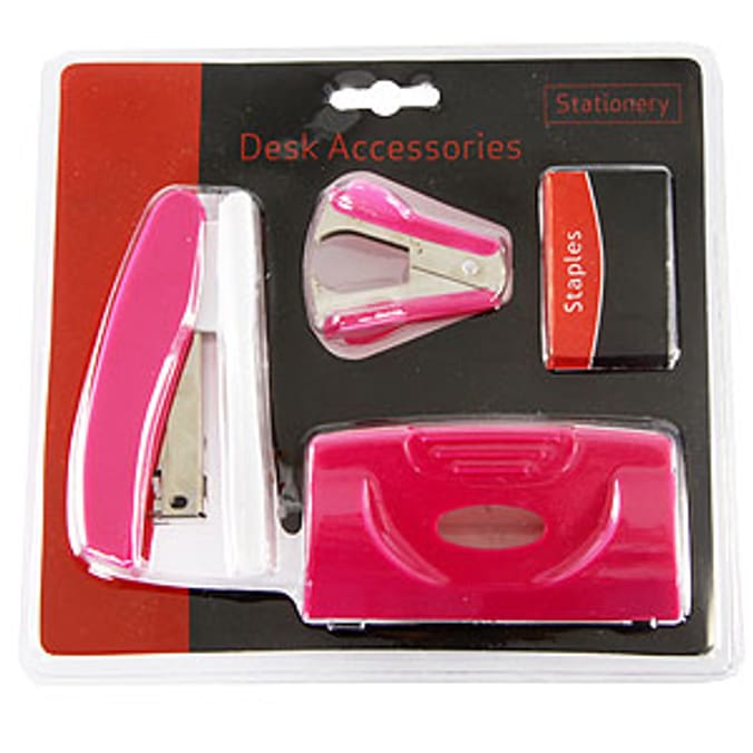 Hole Punch and Stapler Set Pink Home Bargains