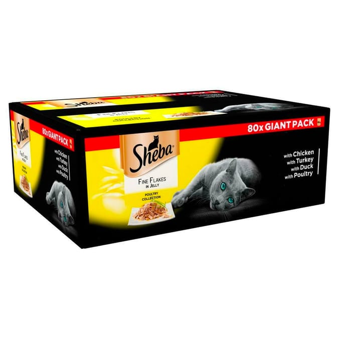 Pack of 80 Sheba Fine Flakes in Jelly Poultry Selection