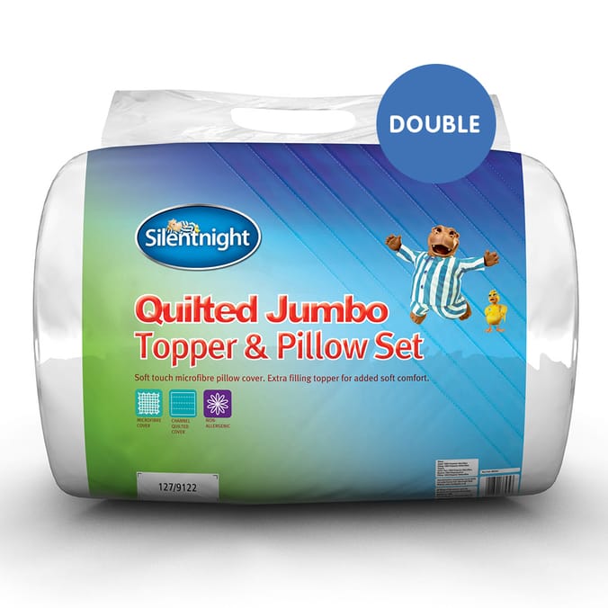 Silentnight Quilted Jumbo Topper & Pillow Set (Double) sleep silent night mattress cover topper
