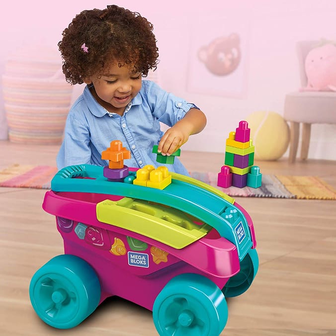 Mega bloks pull along best sale wagon pink