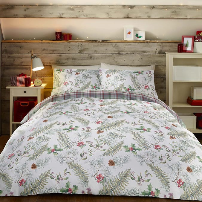 Christmas Winter Foliage Brushed Cotton Duvet Set, duvet sets, bedding