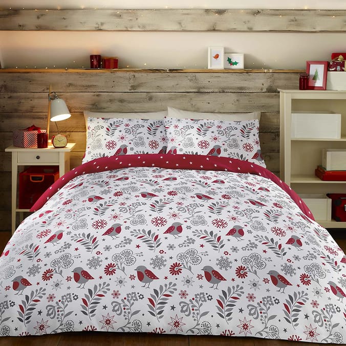 Christmas Robin Brushed Cotton Duvet Set paisley festive christmas