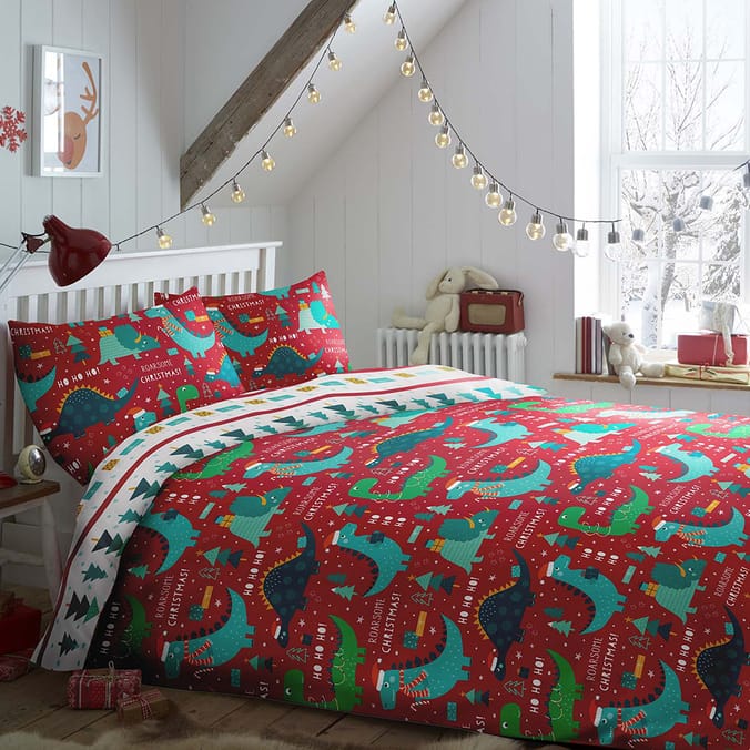 Christmas Dino Single Duvet Set christmas bedding duvets sets childrens duvet sets dinosaur duvet sets character duvet sets Home Bargains