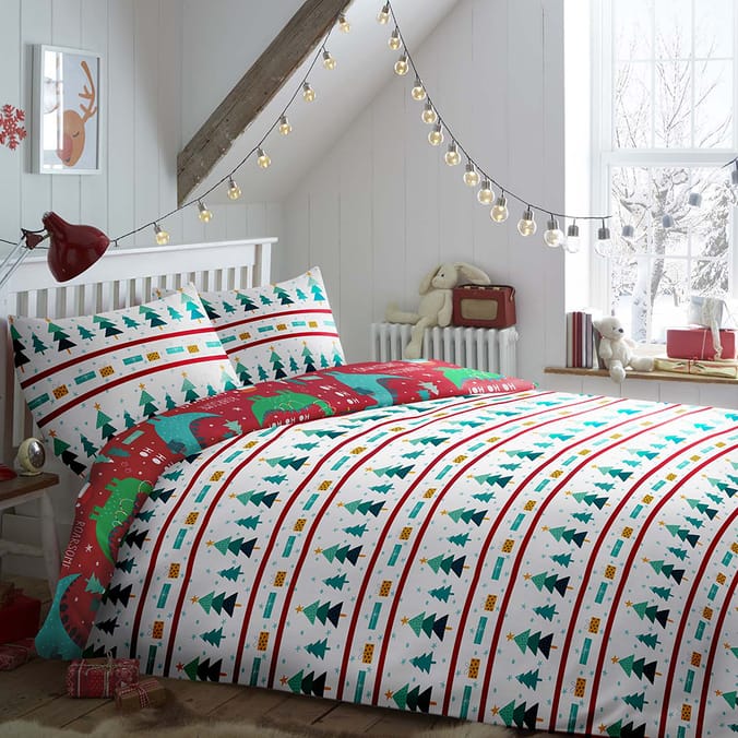 Christmas Dino Single Duvet Set, christmas bedding duvets sets, childrens duvet sets, dinosaur