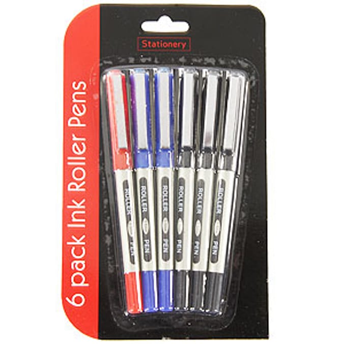 Stationery 6pk Ink Roller Pens Home Bargains