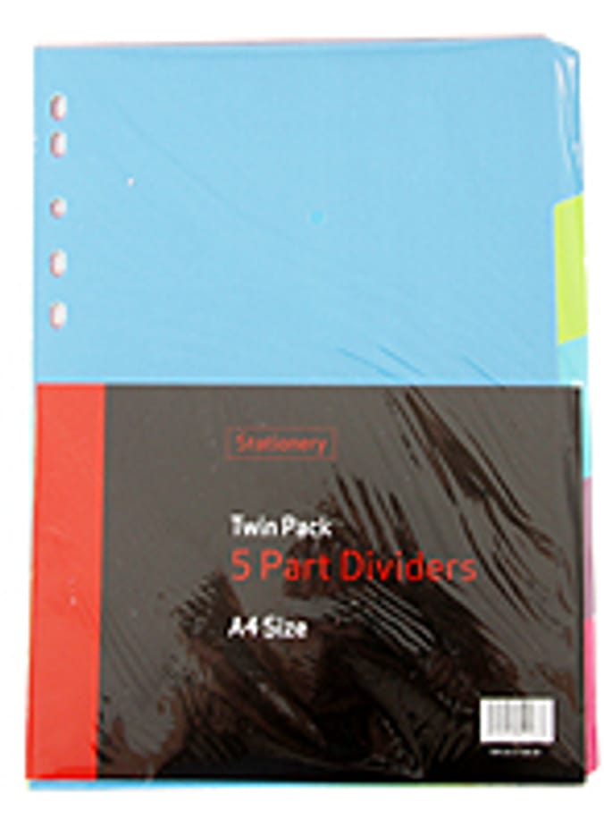 Stationery 5 Part Dividers Twin Pack Home Bargains