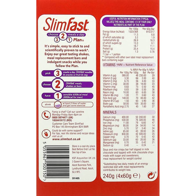 SlimFast Meal Bar Chocolate Crunch (Case of 16) Home Bargains