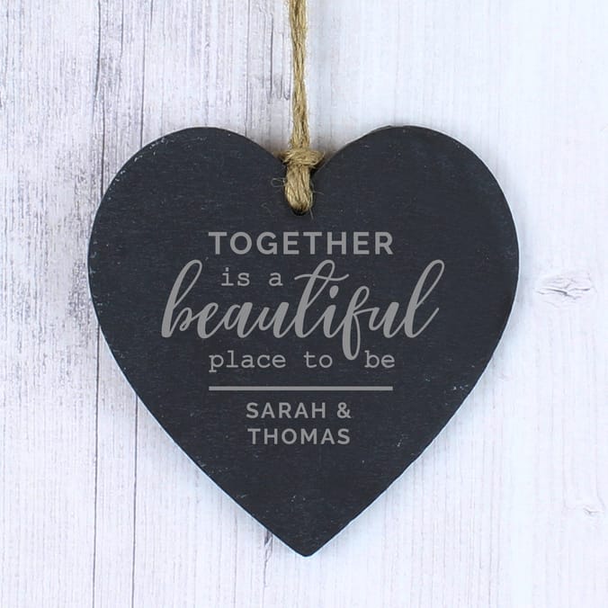Personalised Together Slate Heart Decoration, valentines day, valentine