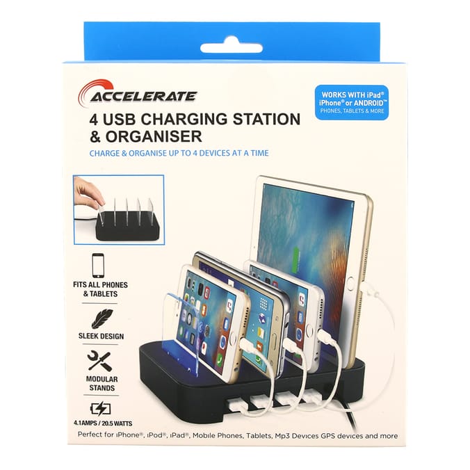 Accelerate 4 Port USB Charging Station & Organiser