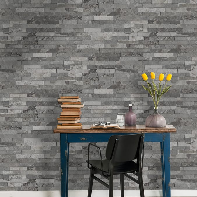 Statement Textured Wallcoverings: Slate Grey Brick Wall 