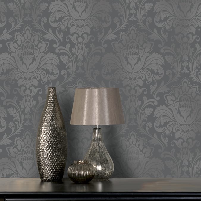 Statement Opulent Wallcovering Finley Damask Black home decor
