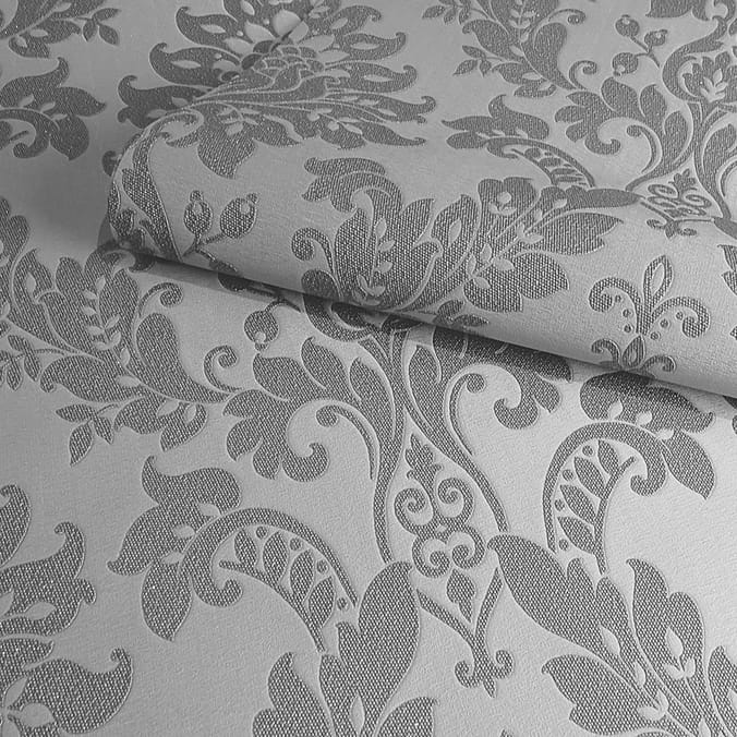 Wallcovering Heavyweight Vinyl Bead Damask Dark Grey home decor