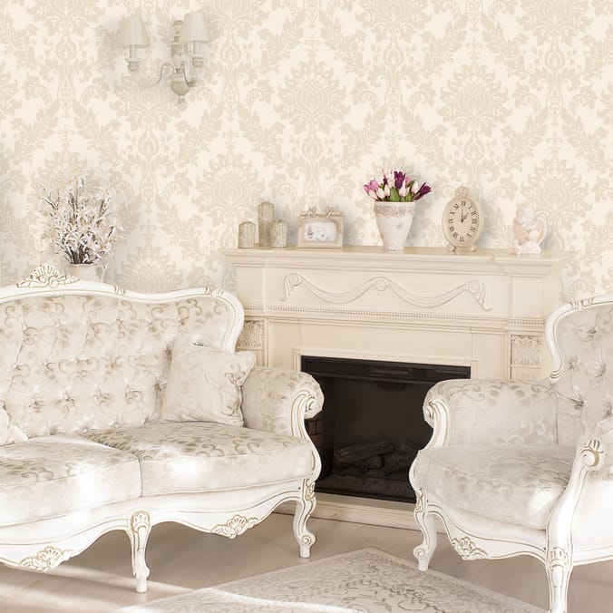 Opus Heavyweight Vinyl Bead Damask Cream home decor, decorate, wall