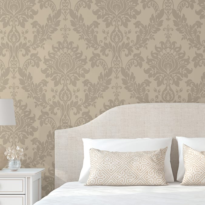 Opus Wallcovering Heavyweight Vinyl Bead Damask Taupe home decor