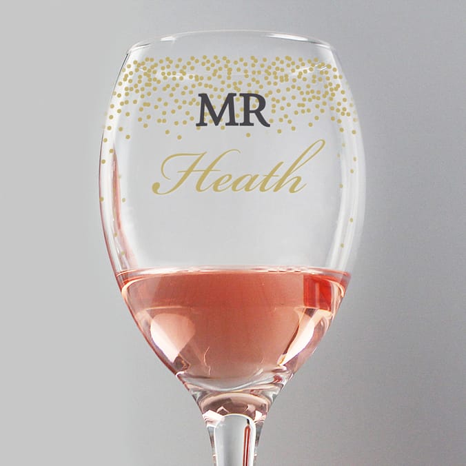 Personalised Gold Confetti Wine Glass gift wedding, valentines day