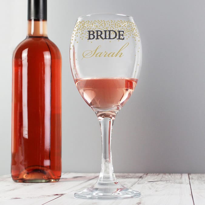 Personalised Gold Confetti Wine Glass gift wedding, valentines day