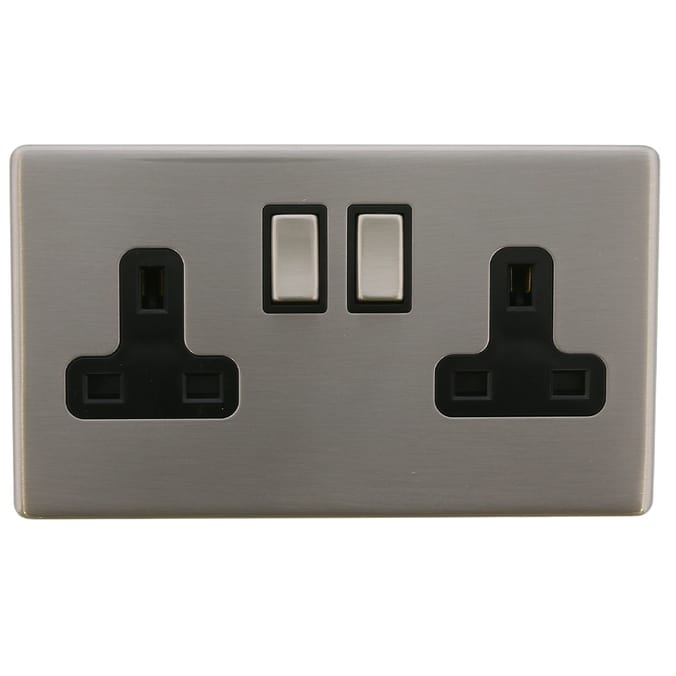 Status 13A Double Socket Stainless Steel switch plate socket plug