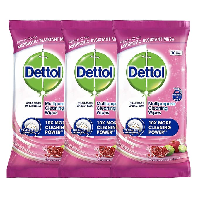 Dettol Multipurpose Cleaning Wipes Pomegranate & Lime Splash (5 x 70 Large Wipes)