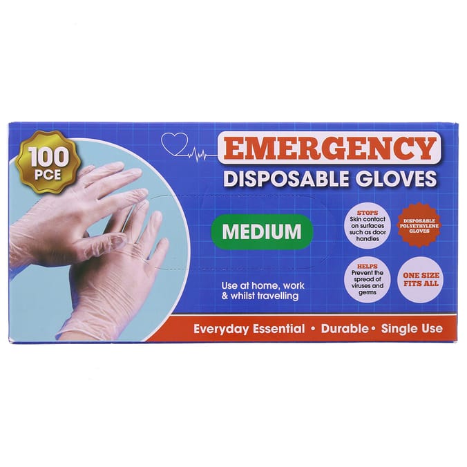 Emergency Disposable Medium Gloves (100 Pieces), coronavirus, masks, wipes, cleaning, glove's