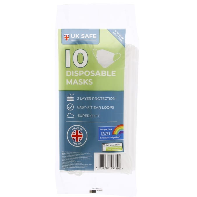 UK Safe 10 Disposable Masks, face coverings, mask's, coronavirus, covid