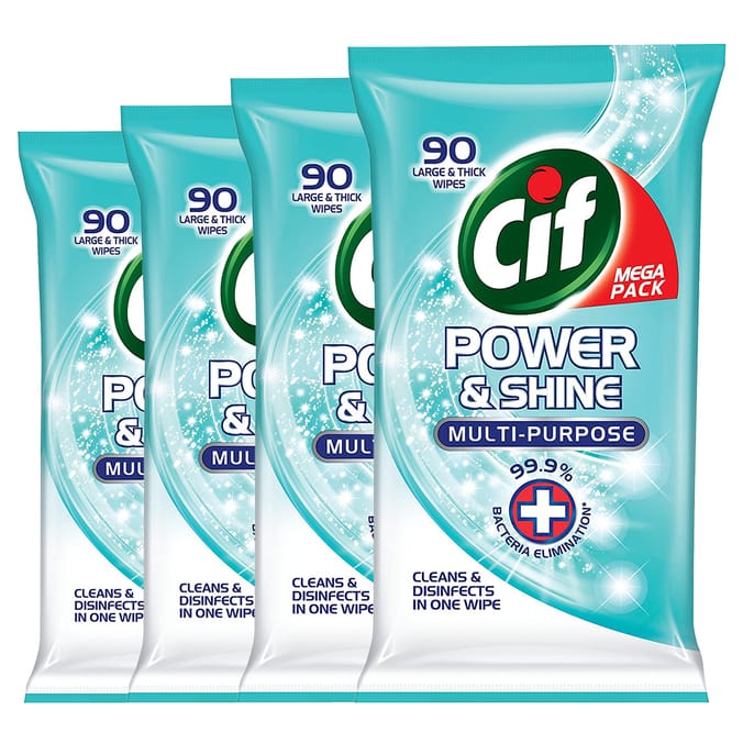 Cif Power & Shine Multi-Purpose Large & Thick Wipes (4 x 90 Pack)