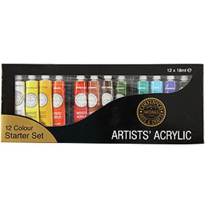 18ml Acrylic Paint Set (12 Pieces) canvas, art supplies Home Bargains