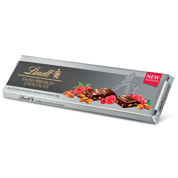 Lindt Dark Chocolate with Raspberries, Cranberries and Almonds (10 x 300g Bars)