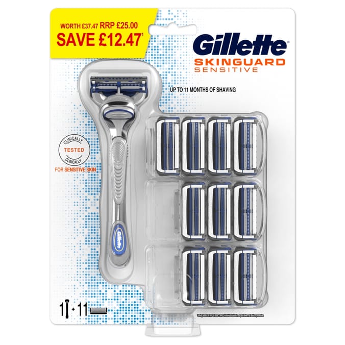 Gillette Skinguard Razor +11 Blades, shaving razors men's beards mens