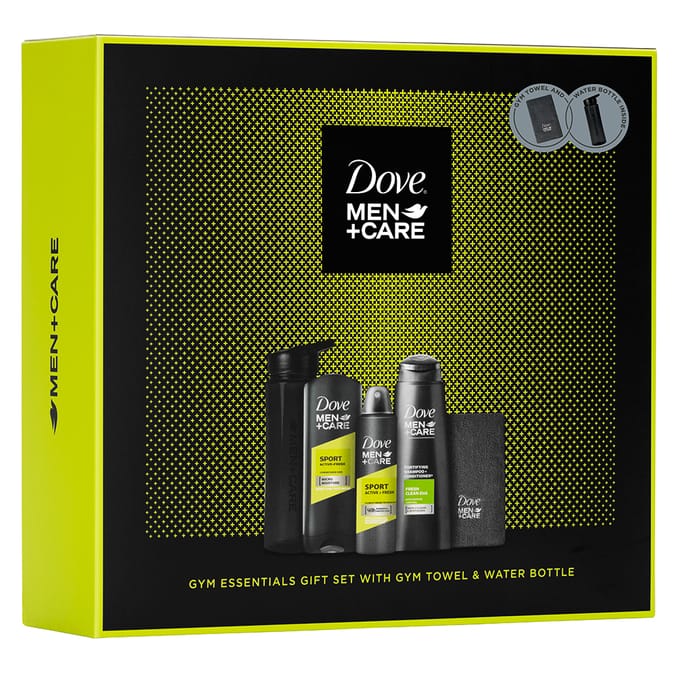 Dove Men+Care Gym Essentials Gift Set with Towel & Water Bottle, gift