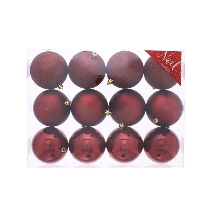 Noel Christmas Baubles Red (12 x 8cm Baubles)