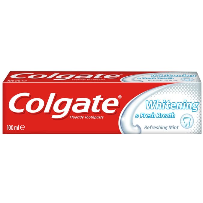 Colgate Whitening & Fresh Breath Toothpaste 100ml (Case of 12), teeth
