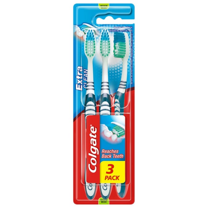 Colgate Extra Clean Toothbrush 3 Pack, clean, brush, tooth, teeth
