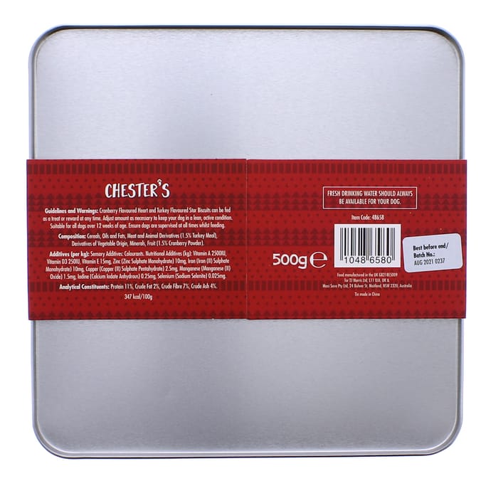 Chesters Dog Biscuit Tin 500g, cranberry, turkey, biscuit, treat, dog