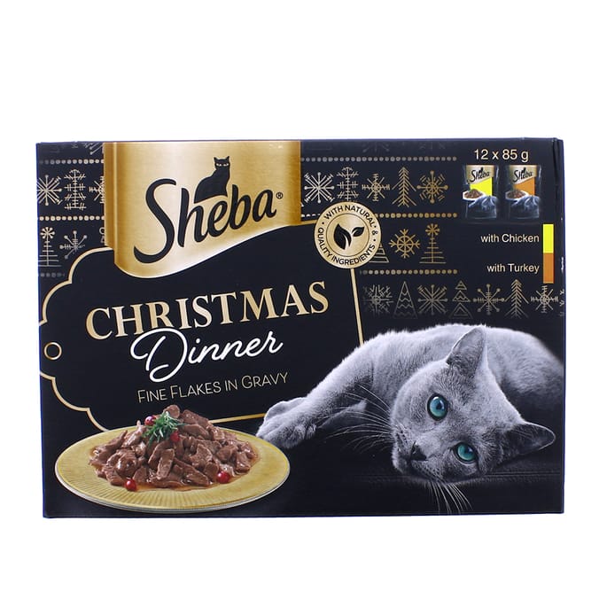 Sheba Christmas Dinner 12 x 85g, Flakes, Gravy, chickem, turkey, Christmas, dinner, cat, kitten