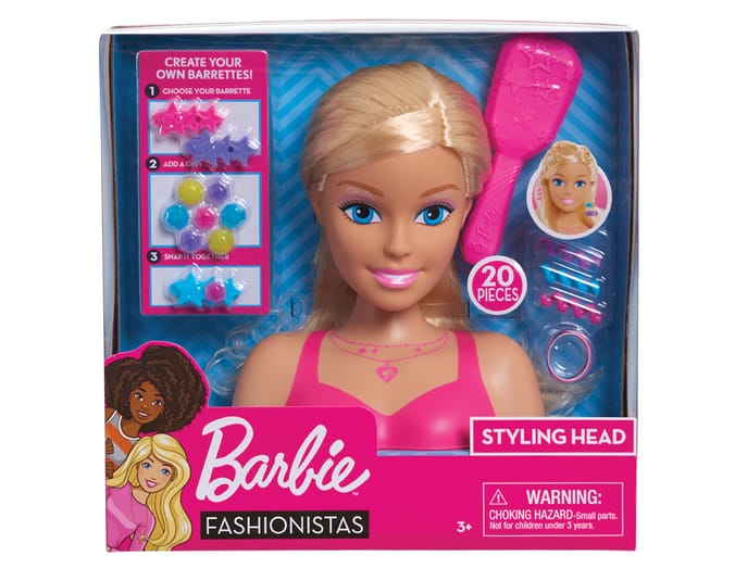 Barbie Styling Head hair styler clips brush pink princess Home Bargains