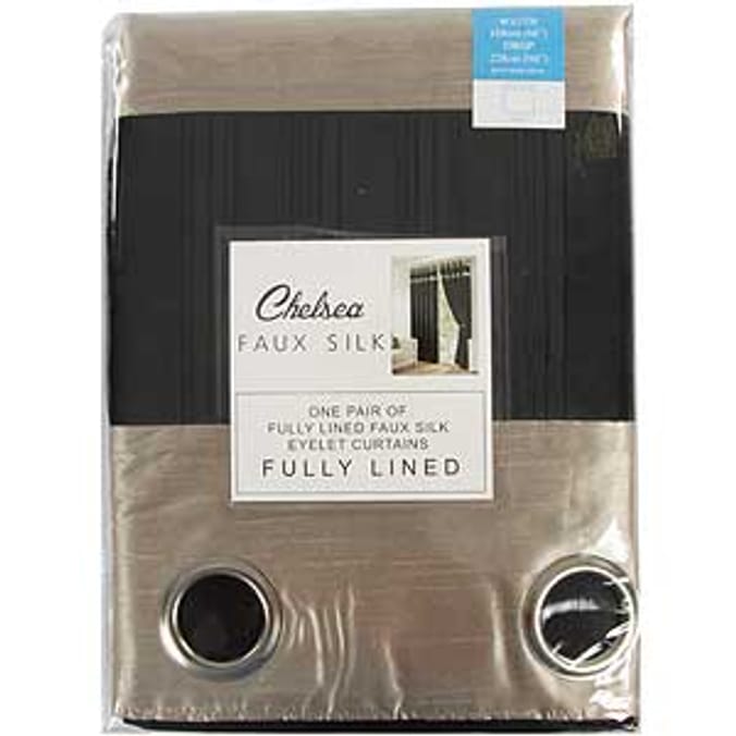 Black Faux Silk Curtains with Silver Band 168 x 229 cm