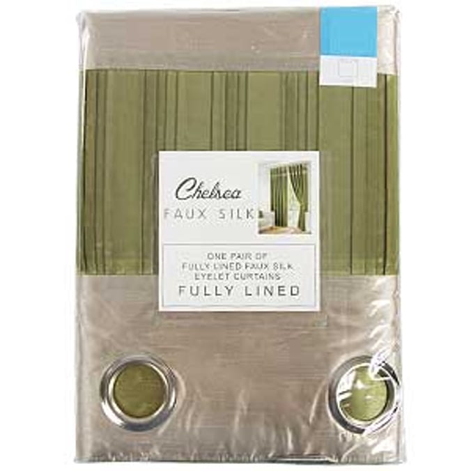 Olive Green Faux Silk Curtains 168 x 182 cm Home Bargains