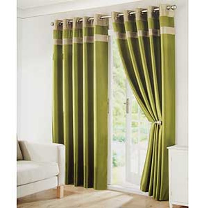 Olive Green Faux Silk Curtains 168 x 229 cm Home Bargains