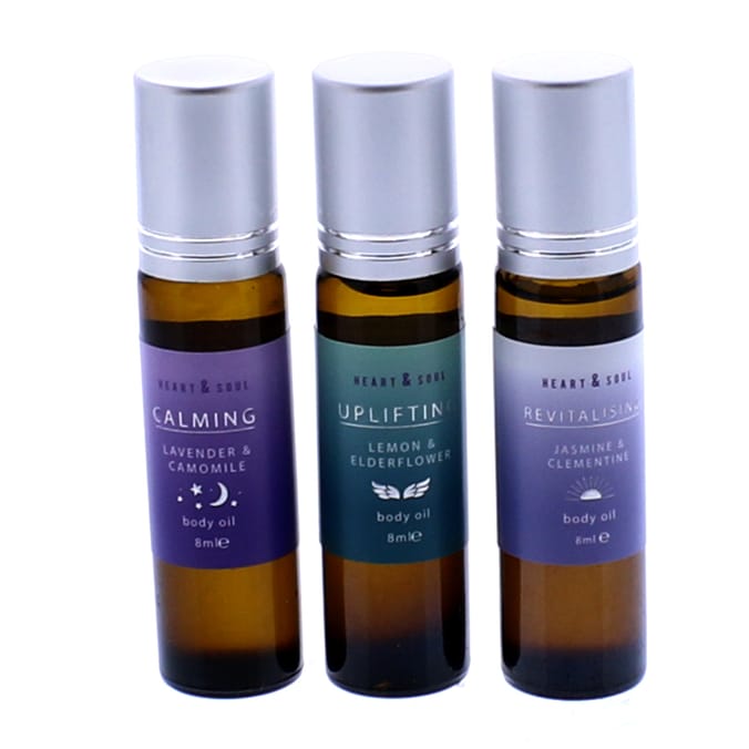 Heart & Soul Body Oil Set 3 x 8ml, calming, uplifting, revitalising