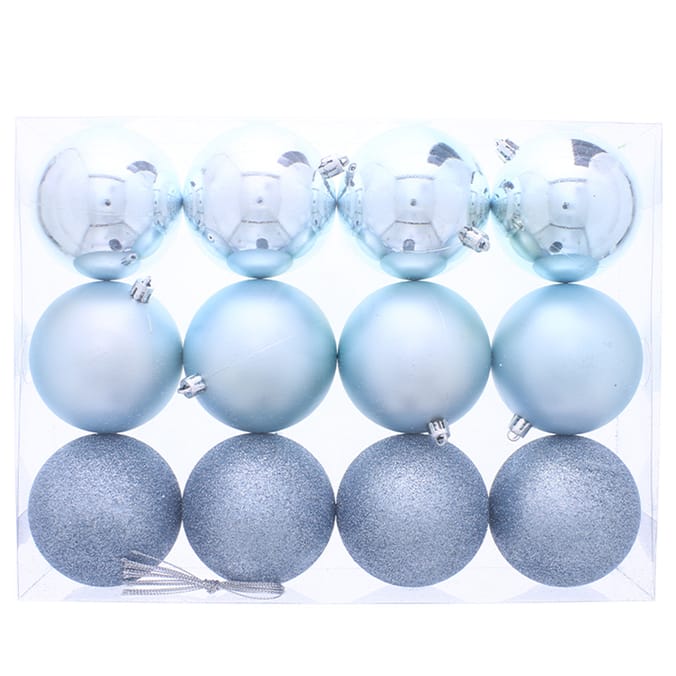 Noel Christmas Baubles Light Blue (12 x 8cm Baubles)