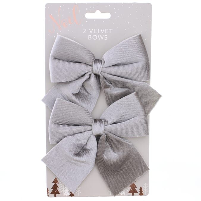 Velvet Grey Bows 2 Pack, bow, ribbon, ribbons, velour, christmas, xmas