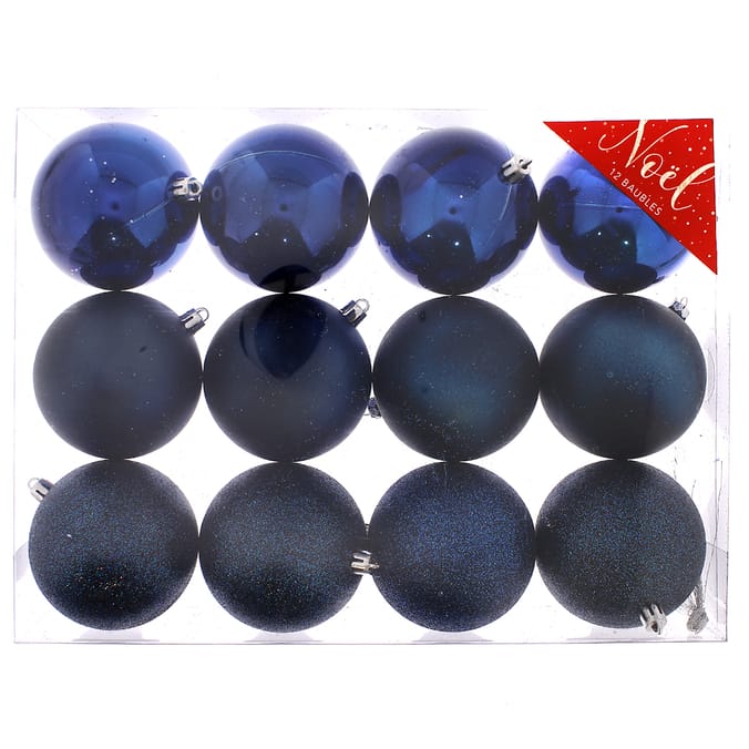 Noel Christmas Baubles Navy (12 x 8cm Baubles), baubles, glitter