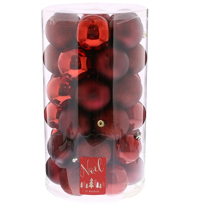 Noel 41 Piece Red Christmas Bumper Bauble Pack, Baubles, Decorations