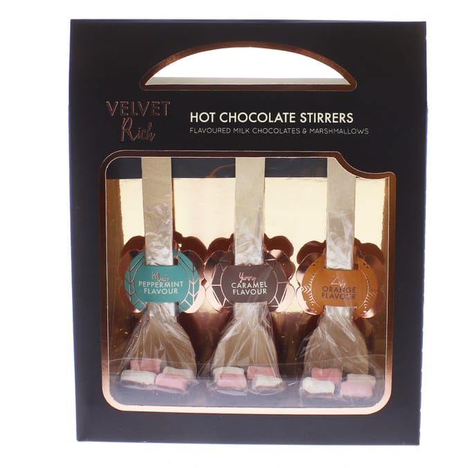 Velvet Rich Hot Chocolate Stirrers 75g, chocolate, peppermint, orange