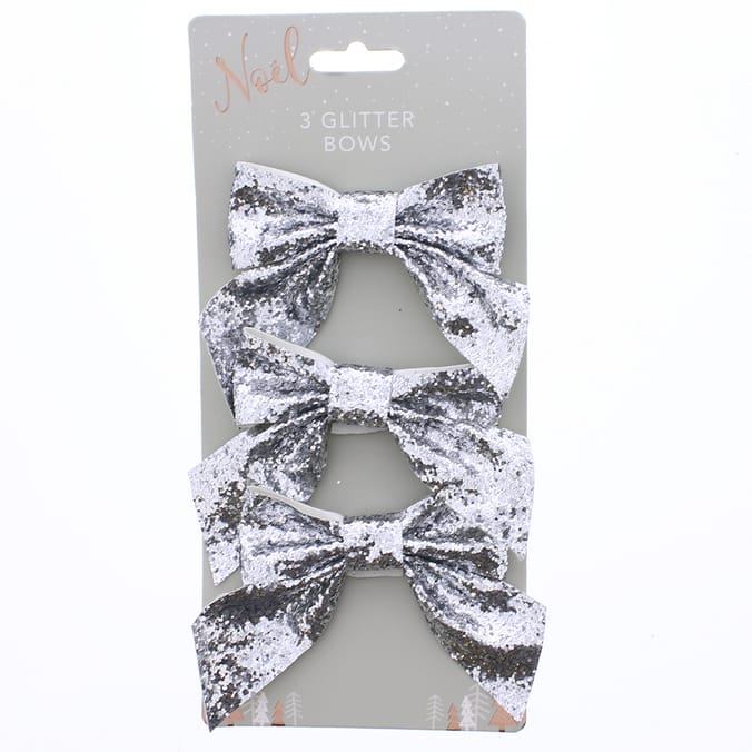 Noel 3 Pack Glitter Bows silver, tree, Christmas, decoration, festive