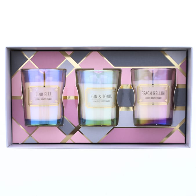 Cocktail Parlour 3 Scented Candles, pink fizz, gin & tonic, peach